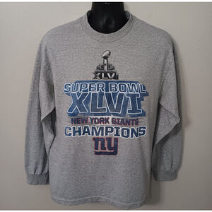 New York Giants Super Bowl 46 XLVI Champions Men’s Large NFL T-shirt Gray Tee